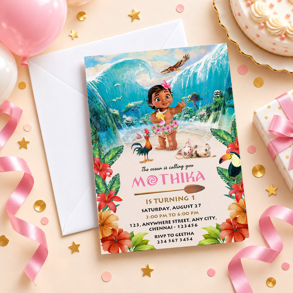 Baby Moana Birthday Invitation | Digital & Printed