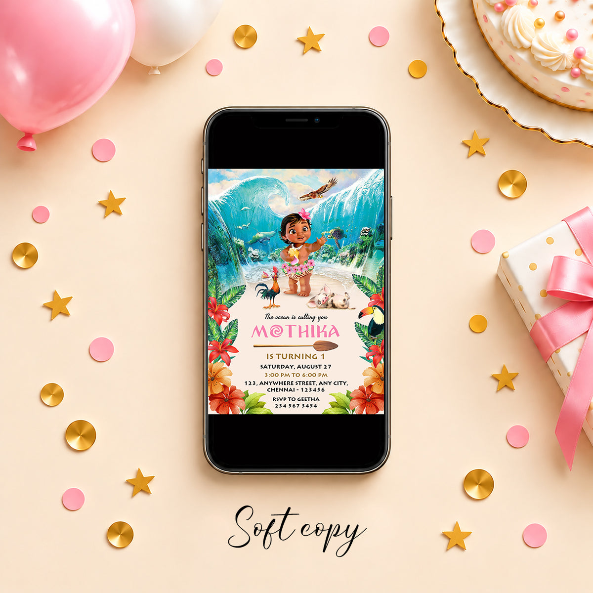 Baby Moana Birthday Invitation | Digital & Printed