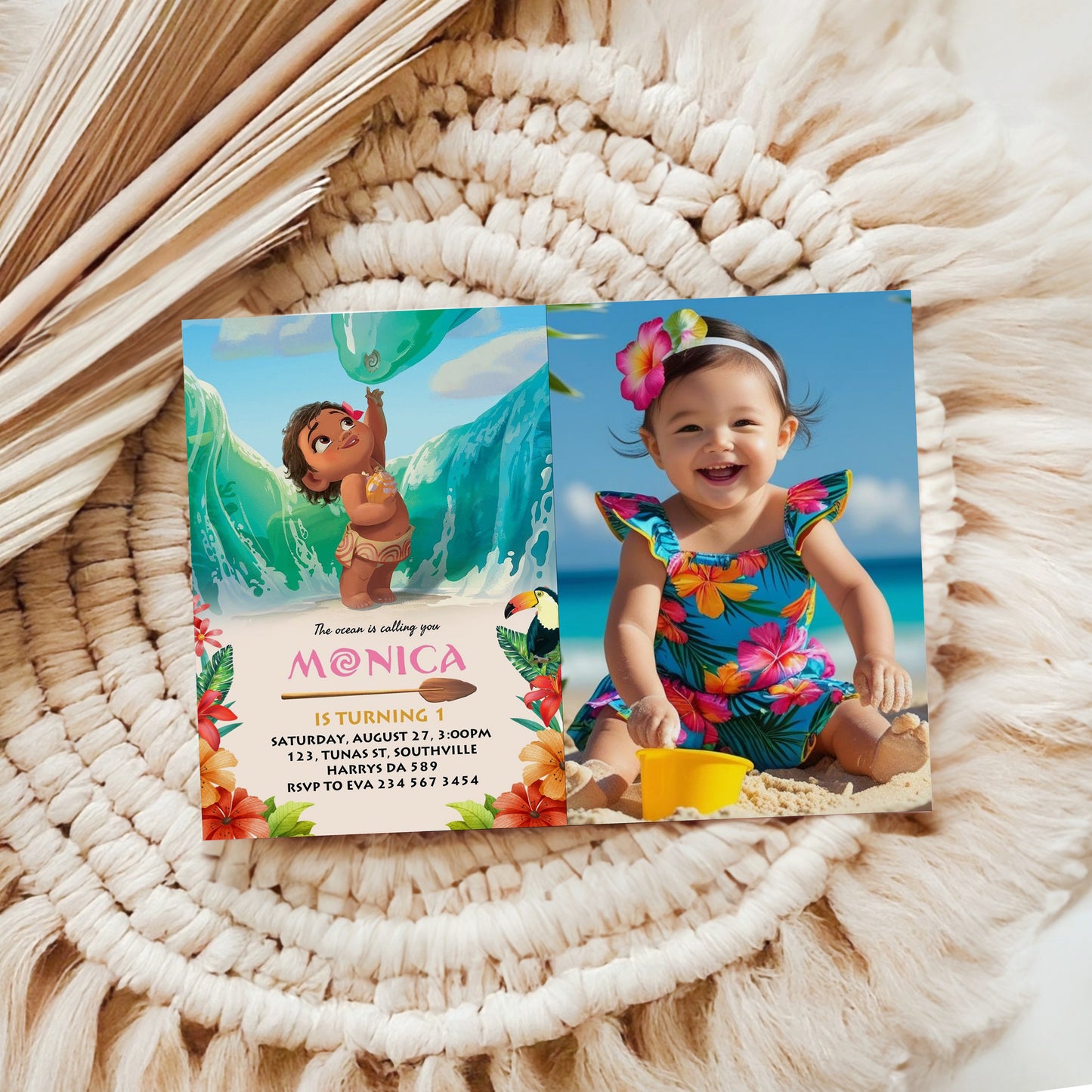 Moana Invitation, Editable Digital Birthday Invite, Hawaiian Kids Party Template, Instant Download Invitation, Invitation with Photo 0073