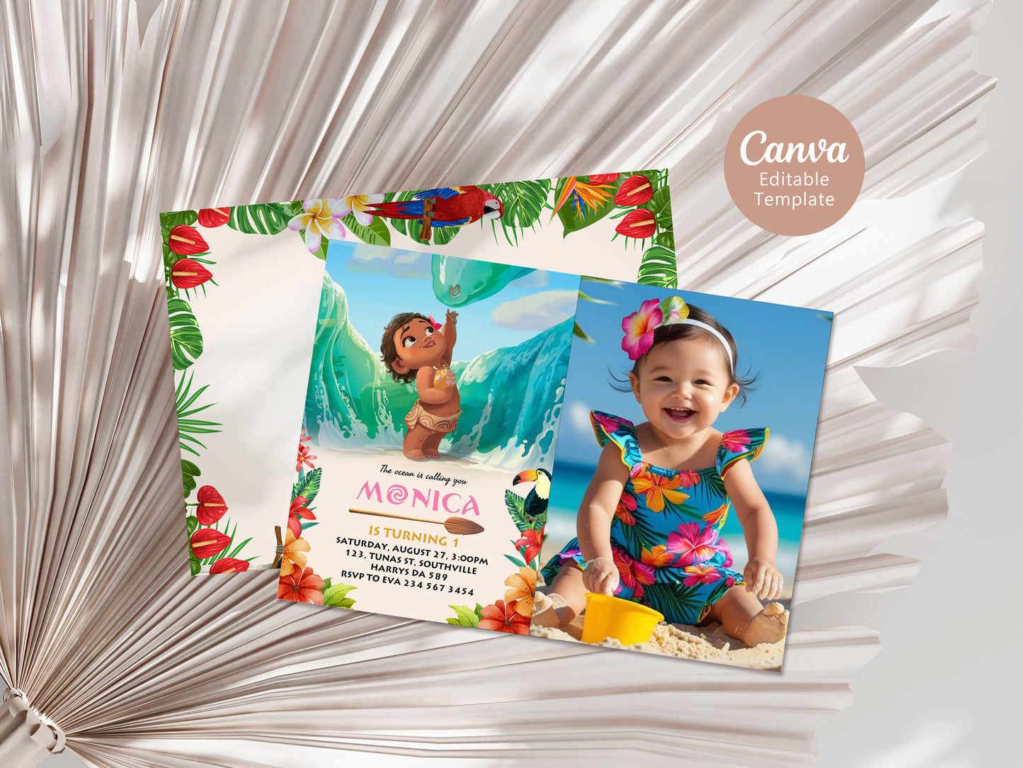 Moana Invitation, Editable Digital Birthday Invite, Hawaiian Kids Party Template, Instant Download Invitation, Invitation with Photo 0073