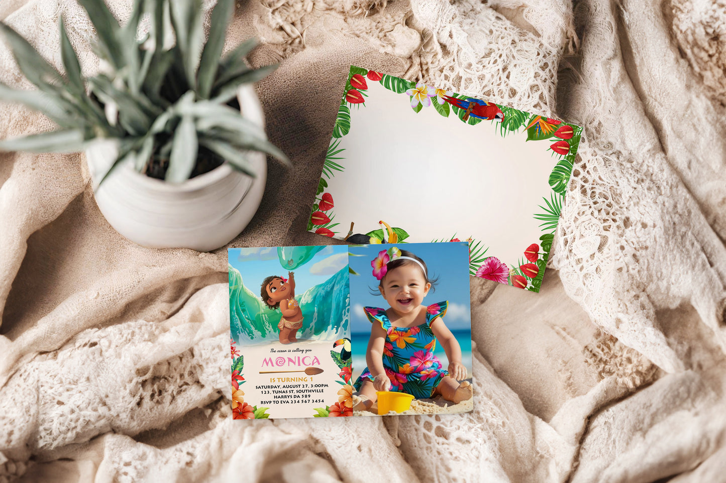 Moana Invitation, Editable Digital Birthday Invite, Hawaiian Kids Party Template, Instant Download Invitation, Invitation with Photo 0073