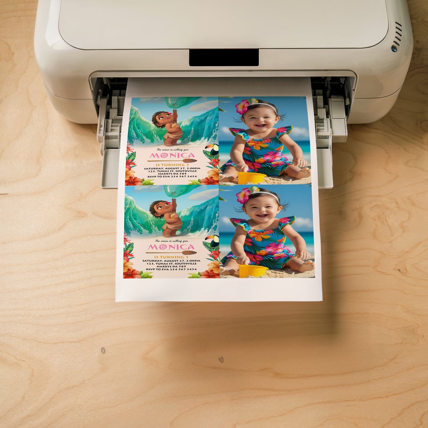 Moana Invitation, Editable Digital Birthday Invite, Hawaiian Kids Party Template, Instant Download Invitation, Invitation with Photo 0073