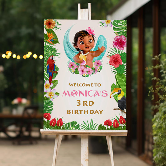 Baby Moana Birthday Welcome Sign, Printable Sign Board, Girl Birthday, Digital Download, Edit yourself, Corjl 0136