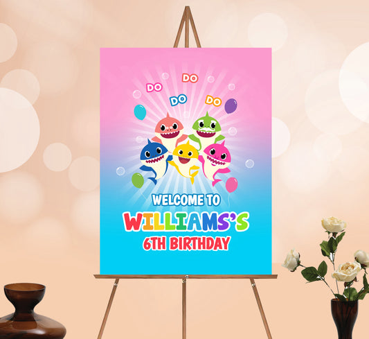 Baby Shark Birthday Welcome Sign, Printable Sign Board, Boy Birthday, Digital Download, Edit yourself, Corjl 0002