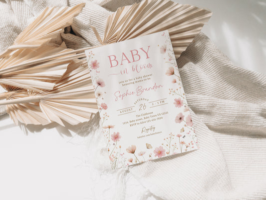 Baby in Bloom Baby Shower Invitation Template, Printable Invitation, Gender reveal, Evite, Digital Invite, – 0709