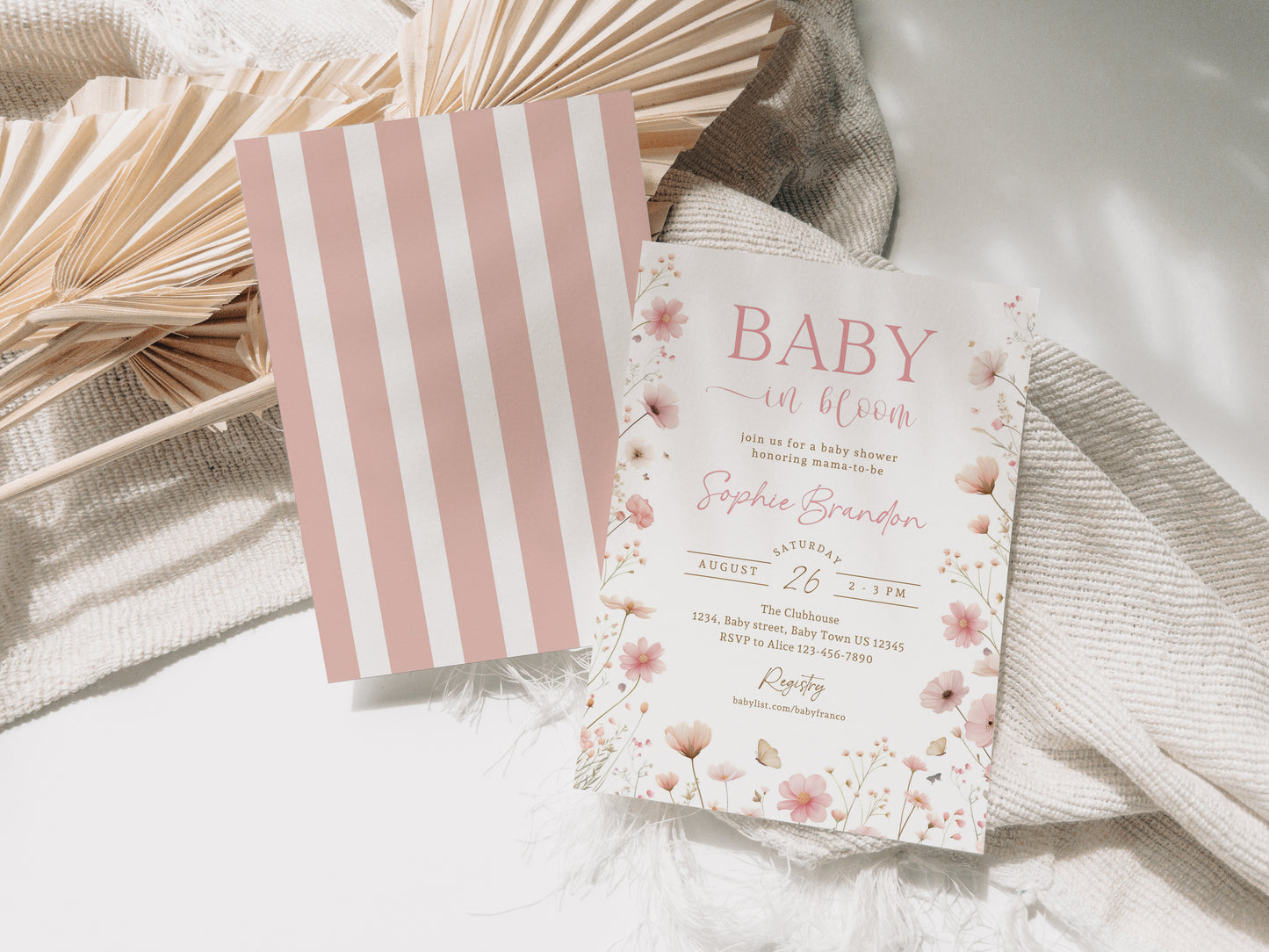 Baby in Bloom Baby Shower Invitation Template, Printable Invitation, Gender reveal, Evite, Digital Invite, – 0709