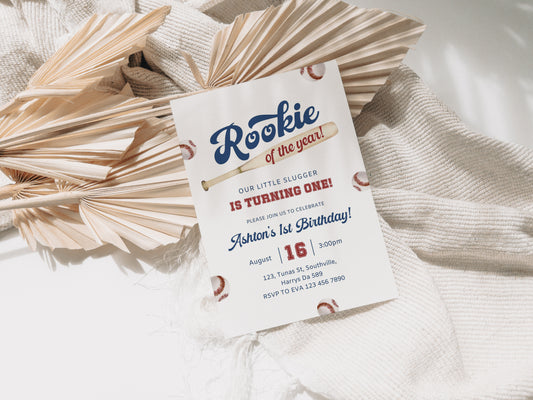 Baseball First Birthday Invitation, Rookie Of The Year Invite, Baseball Birthday Party, Birthday Invite Suite Editable Template Invite 0379
