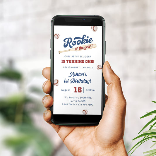 Baseball Birthday Invitation by Text, Rookie of the Year Birthday Evite First Birthday Electronic Invitation Editable Digital Download 0379