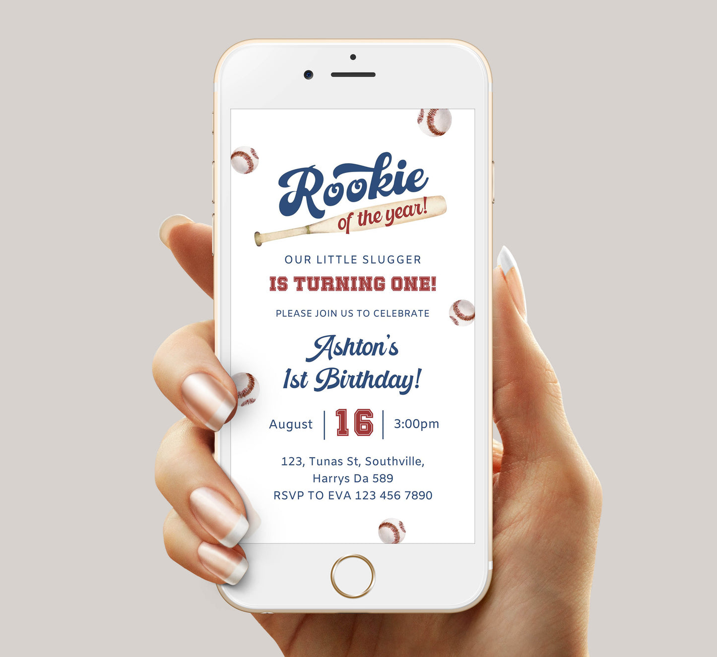 Baseball Birthday Invitation by Text, Rookie of the Year Birthday Evite First Birthday Electronic Invitation Editable Digital Download 0379
