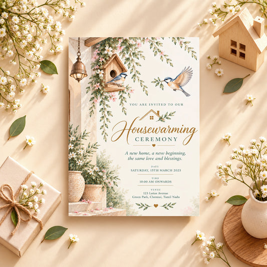 Birds and Bloom Housewarming Invitation | Digital & Printed