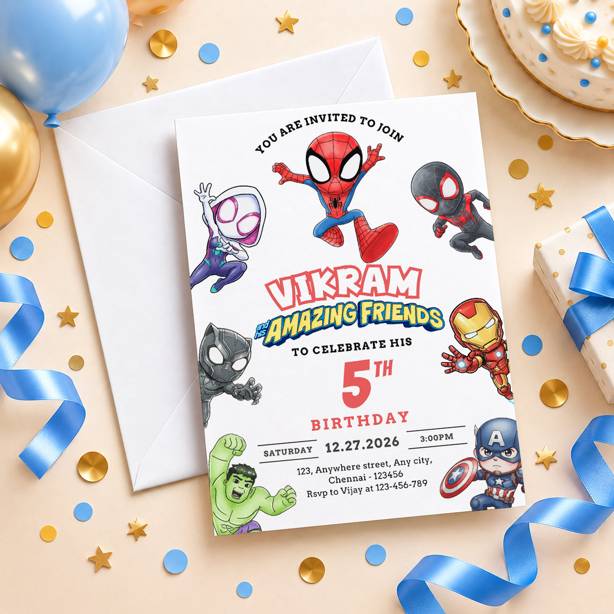 Spidey and His Amazing Friends Birthday Invitation – Personalized Superhero Birthday Invite for Kids | Digital & Printed