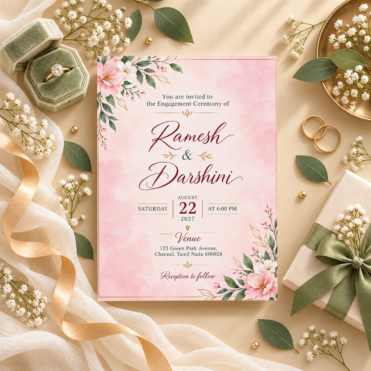 Blush Floral Engagement Invitation | Digital & Printed