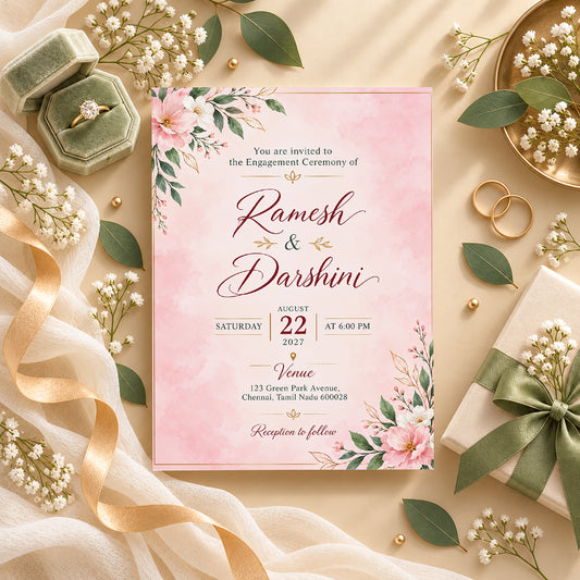 Blush Floral Engagement Invitation | Digital & Printed