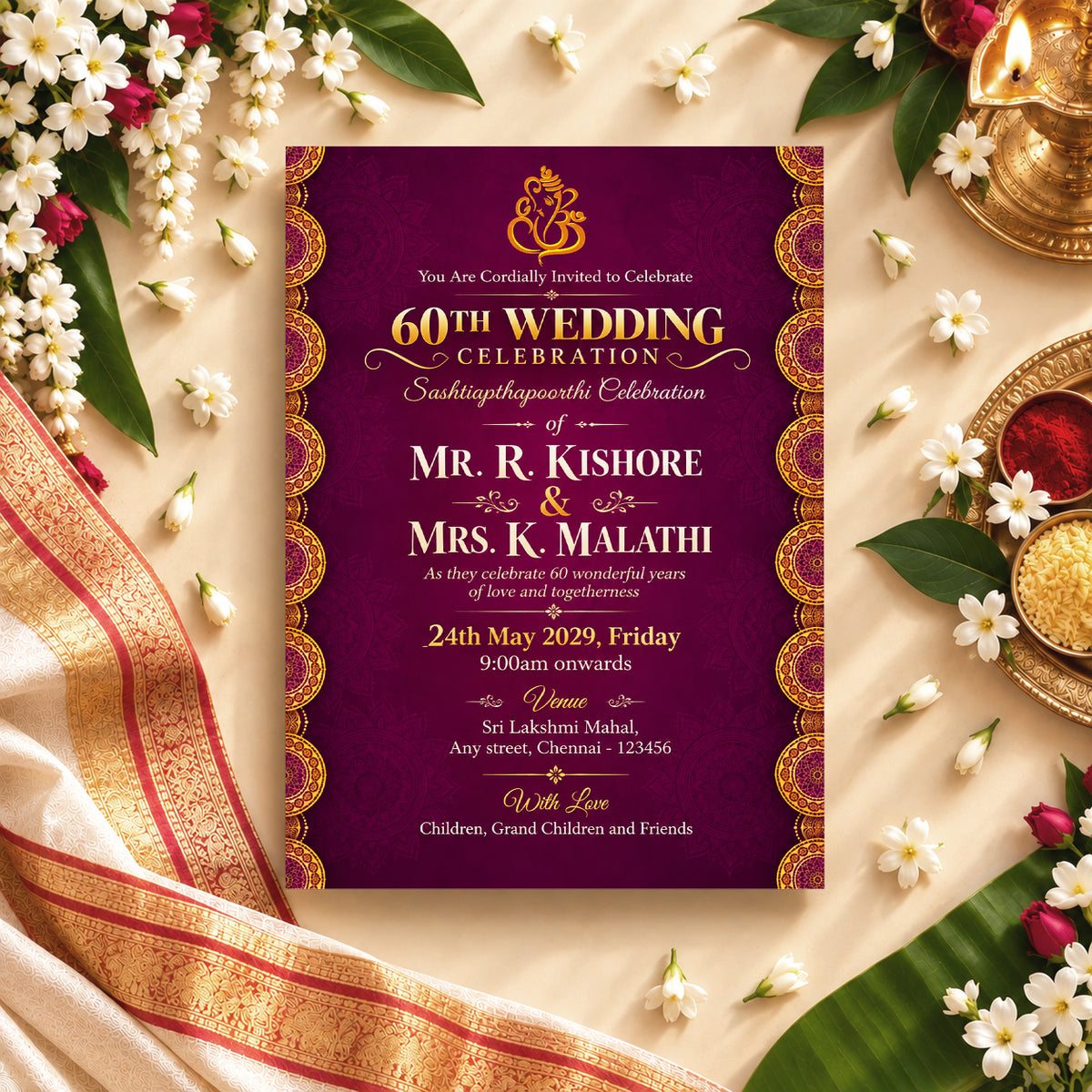 Burgundy 60th Wedding Invitation | Digital & Printed