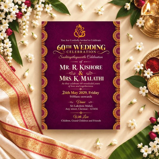 Burgundy 60th Wedding Invitation | Digital & Printed
