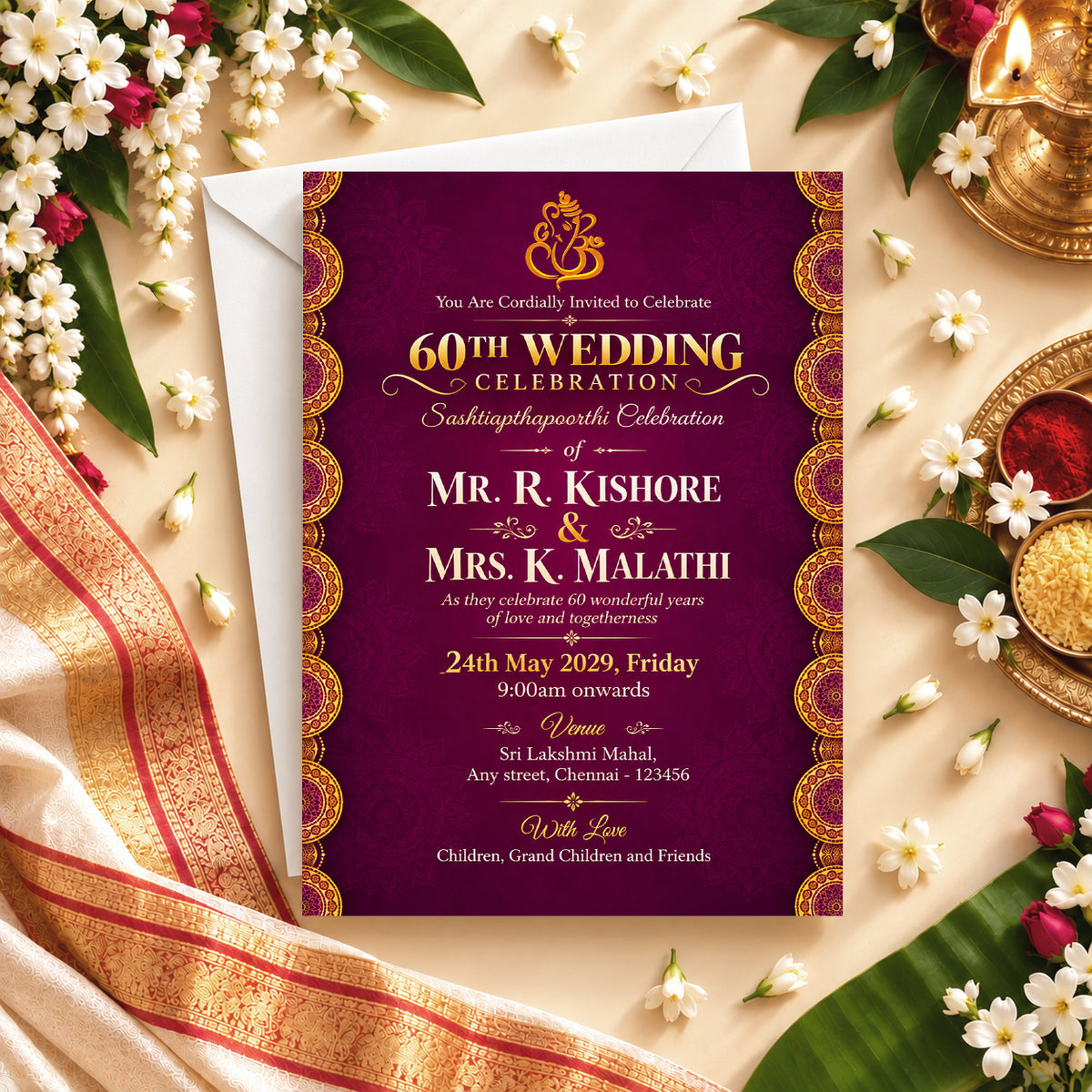 Burgundy 60th Wedding Invitation | Digital & Printed