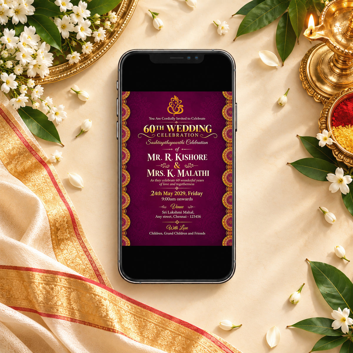 Burgundy 60th Wedding Invitation | Digital & Printed