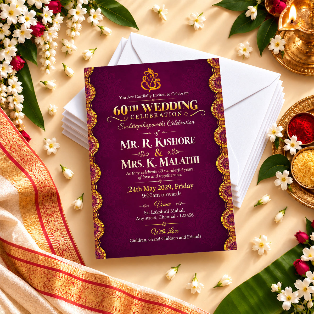 Burgundy 60th Wedding Invitation | Digital & Printed