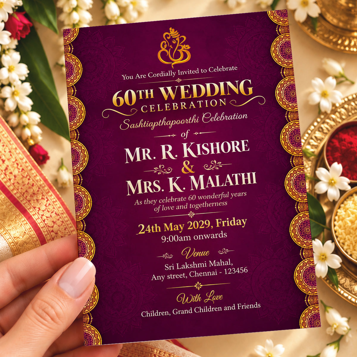 Burgundy 60th Wedding Invitation | Digital & Printed