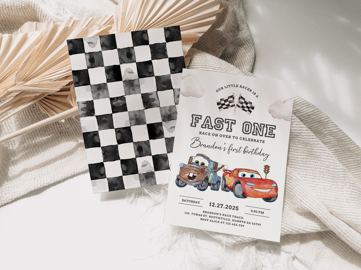 Cars Fast One Birthday Invitation Template, Printable Invitation, Boy Birthday, Evite, Digital Invite 0623