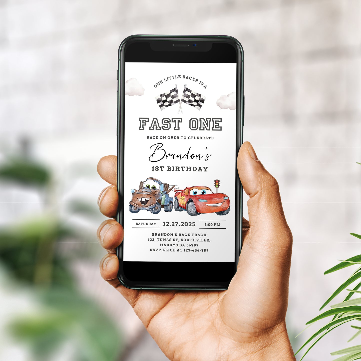 Cars Birthday Invitation | Fast One | Lightning McQueen Evite, Editable Personalized  Digital Invitation, Mobile, Phone Invite 0623