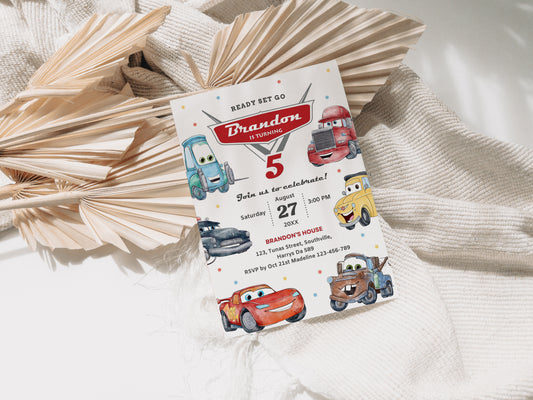 Cars Birthday Invitation Template, Printable Invitation, Boy Birthday, Evite, Digital Invite 0624