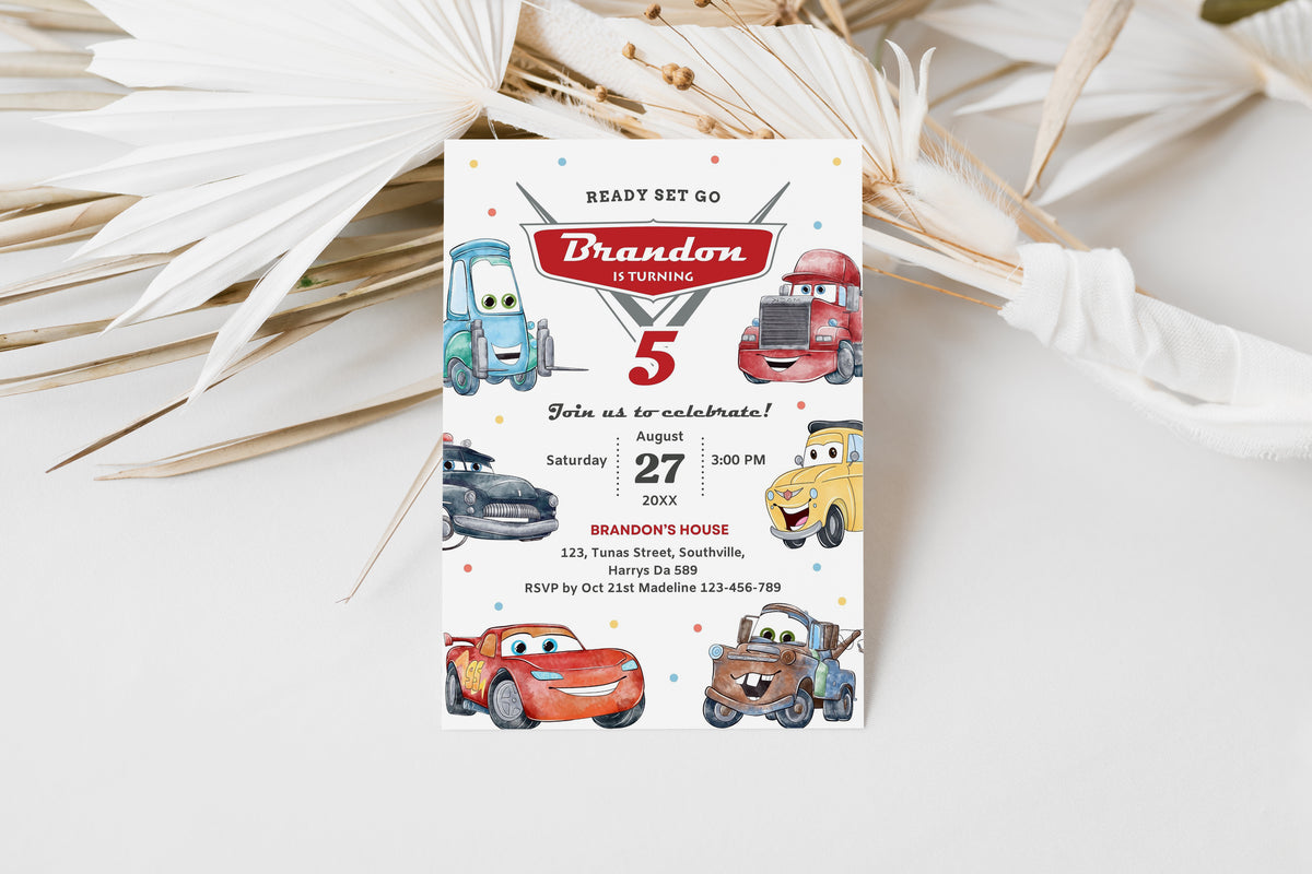 Cars Birthday Invitation Template, Printable Invitation, Boy Birthday, Evite, Digital Invite 0624