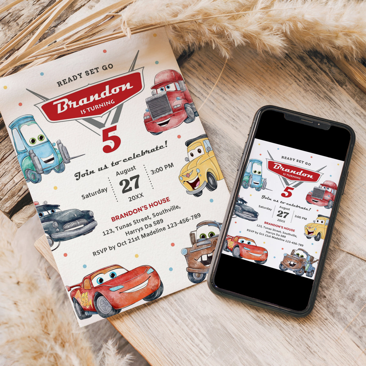 Cars Birthday Invitation Template, Printable Invitation, Boy Birthday, Evite, Digital Invite 0624