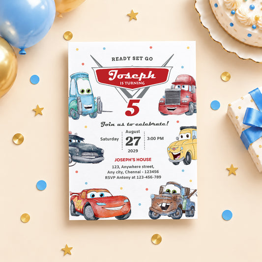 Cars Birthday Invitation | Digital & Printed