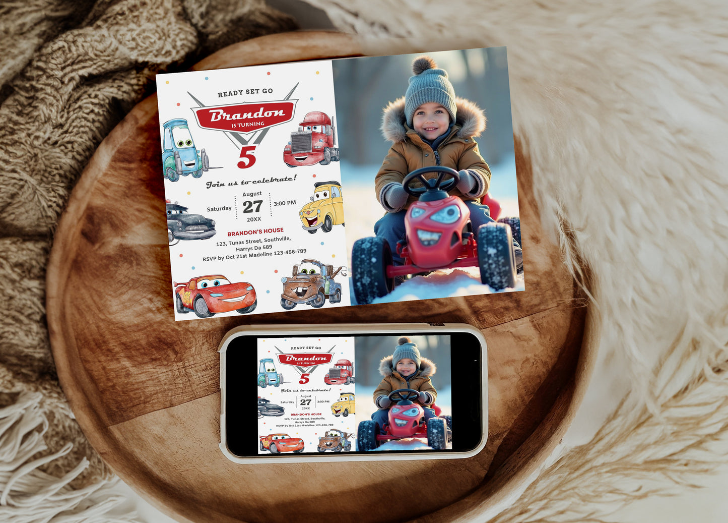 Cars Photo Birthday Invitation Template, Printable Photo Invitation, Boy Birthday, Evite, Digital Invite 0624