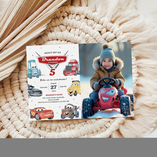 Cars Photo Birthday Invitation Template, Printable Photo Invitation, Boy Birthday, Evite, Digital Invite 0624