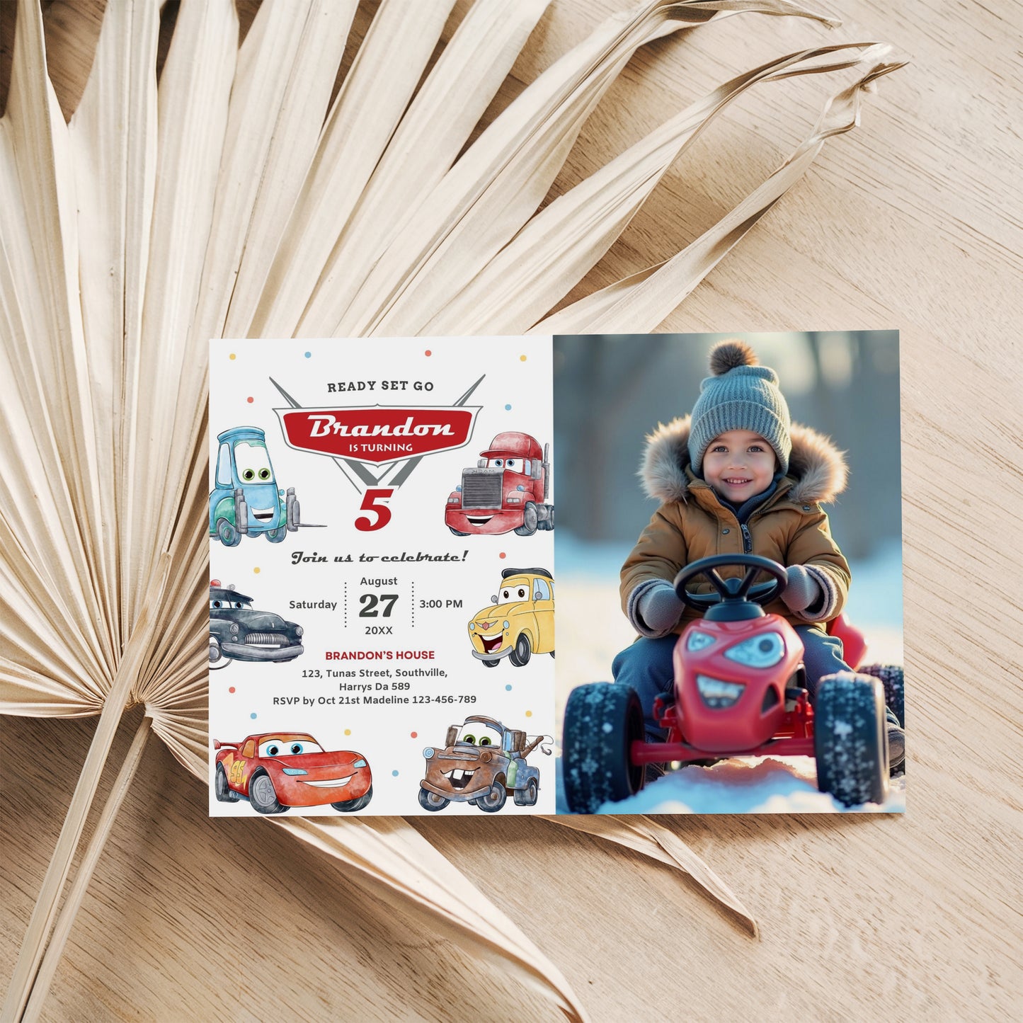 Cars Photo Birthday Invitation Template, Printable Photo Invitation, Boy Birthday, Evite, Digital Invite 0624