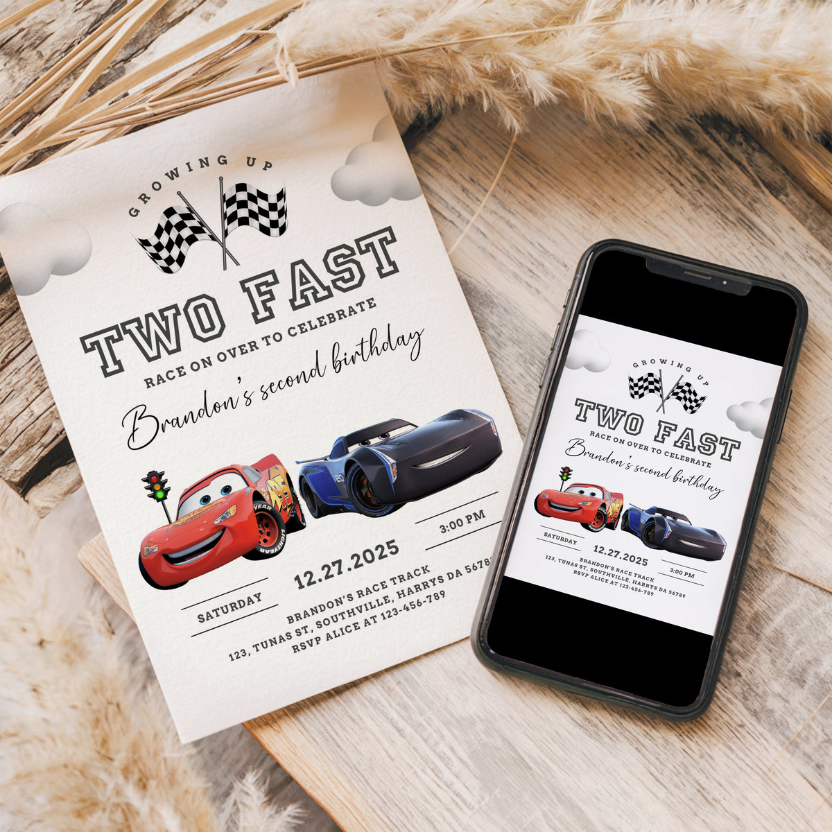 Cars Fast One Birthday Invitation Template, Printable Invitation, Boy Birthday, Evite, Digital Invite 0736