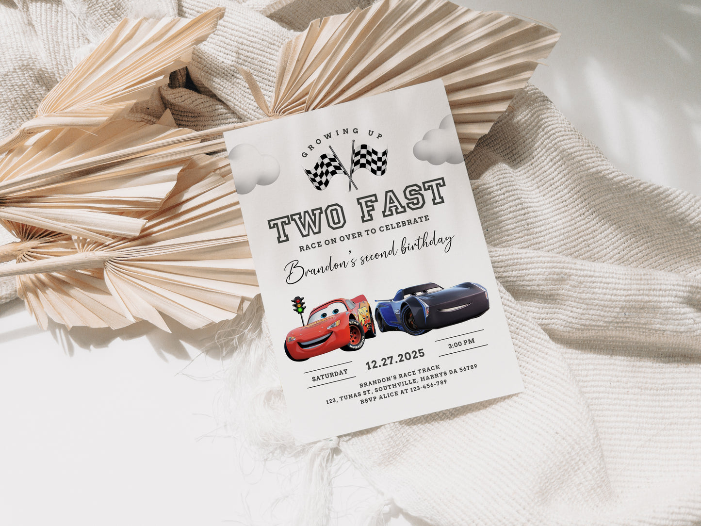 Cars Fast One Birthday Invitation Template, Printable Invitation, Boy Birthday, Evite, Digital Invite 0736
