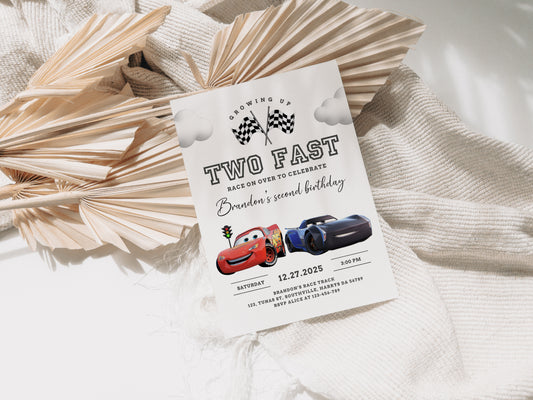 Cars Fast One Birthday Invitation Template, Printable Invitation, Boy Birthday, Evite, Digital Invite 0736