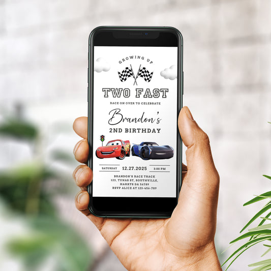 Cars Birthday Invitation | Two Fast | Lightning McQueen Evite, Editable Personalized  Digital Invitation, Mobile, Phone Invite 0736