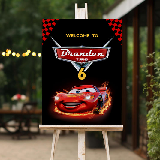 Cars Birthday Welcome Sign, Printable Sign Board, Boy Birthday, Digital Download, Edit yourself, Corjl 0268