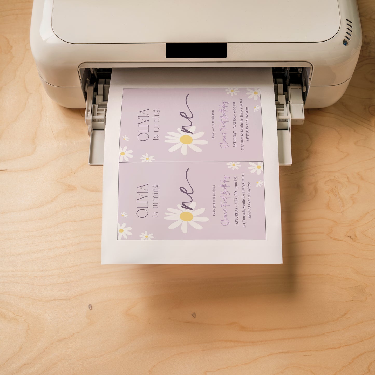 Daisy Birthday Invitation, Daisy 1st Birthday Invite, 1st Birthday Girl, Boho Daisy Invitation, Pastel Purple Daisies, Evite Phone 0659