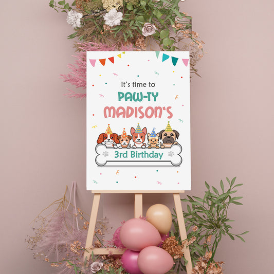 Dog Welcome Sign, Printable Sign Board, Girl Birthday, Digital Download, Edit yourself, Corjl 0001