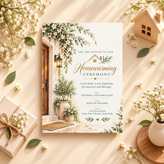 Door with Lamp Housewarming Invitation | Digital & Printed