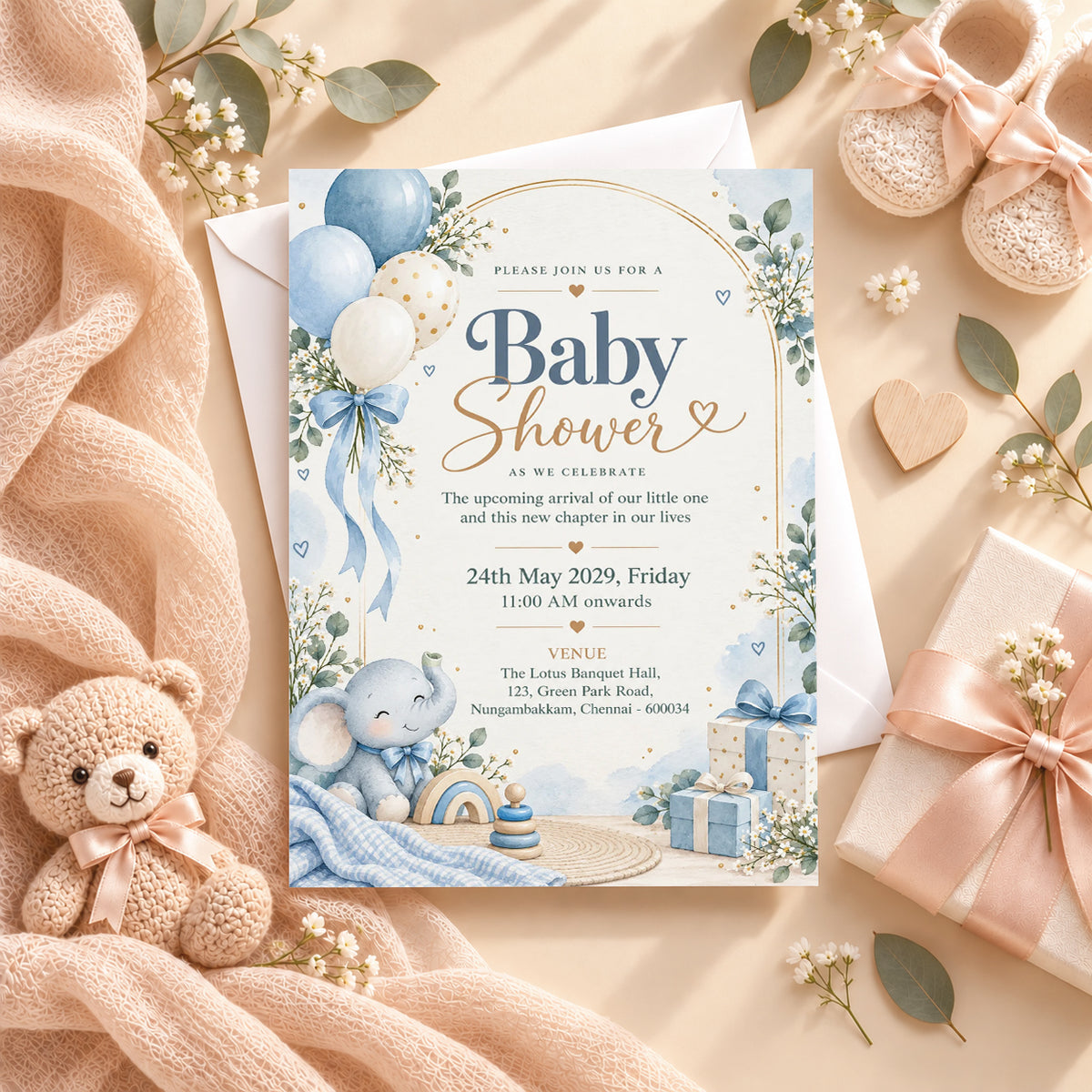 Elegant Blue Baby Shower Invitation | Digital & Printed