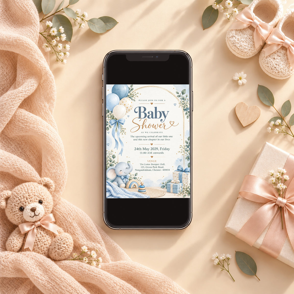 Elegant Blue Baby Shower Invitation | Digital & Printed