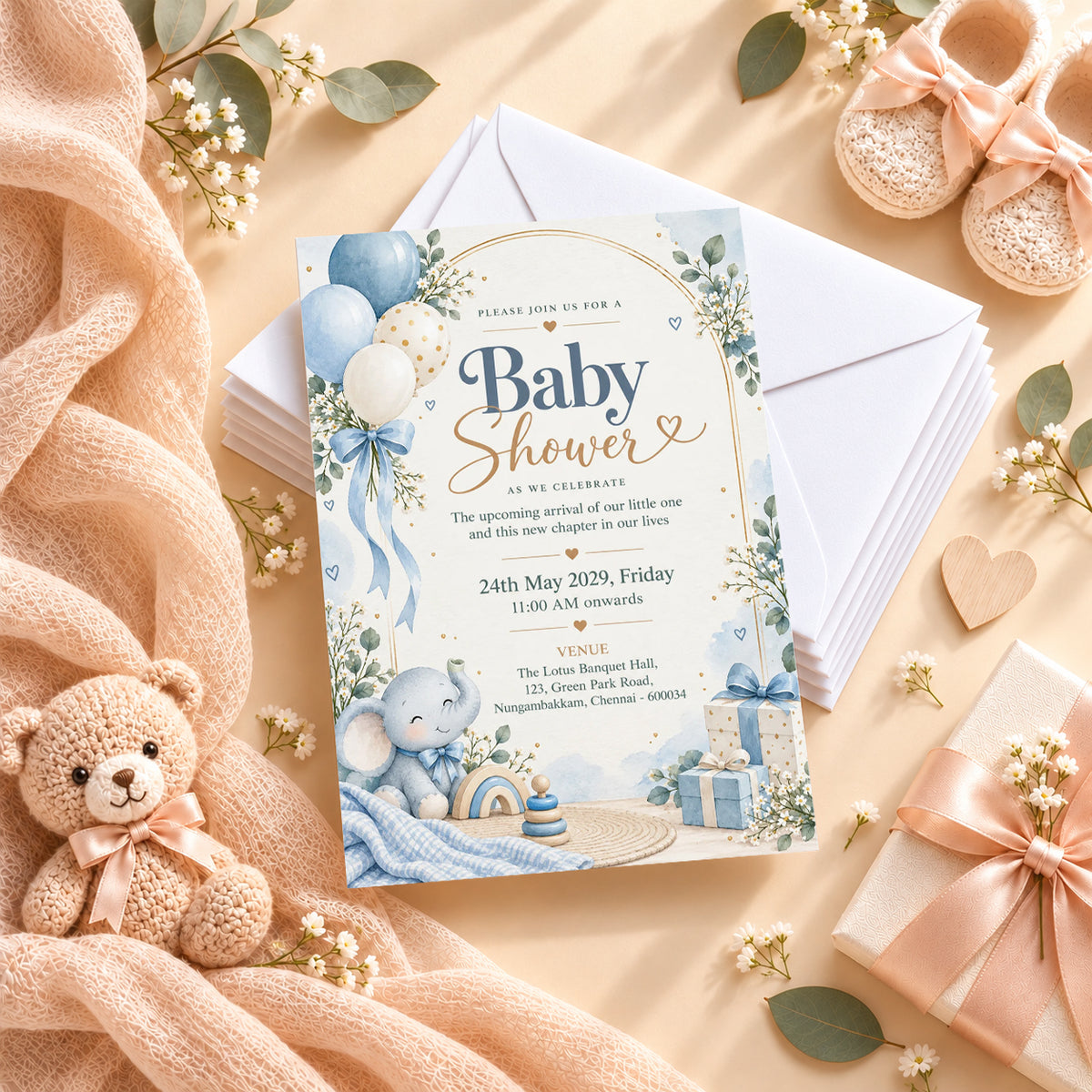 Elegant Blue Baby Shower Invitation | Digital & Printed
