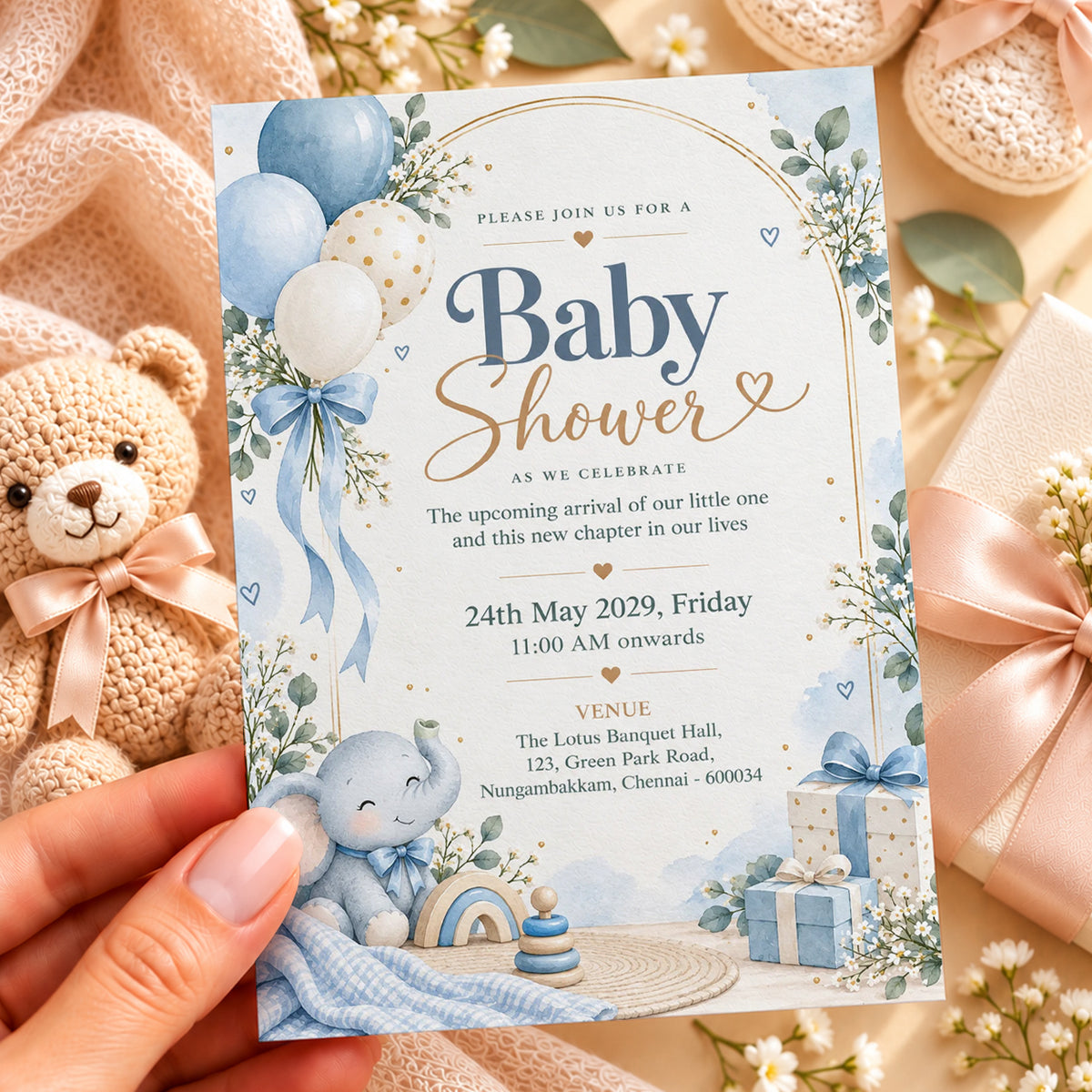 Elegant Blue Baby Shower Invitation | Digital & Printed