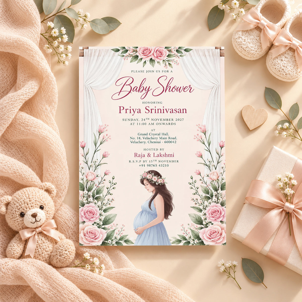 Elegant Blush Baby Shower Invitation | Digital & Printed