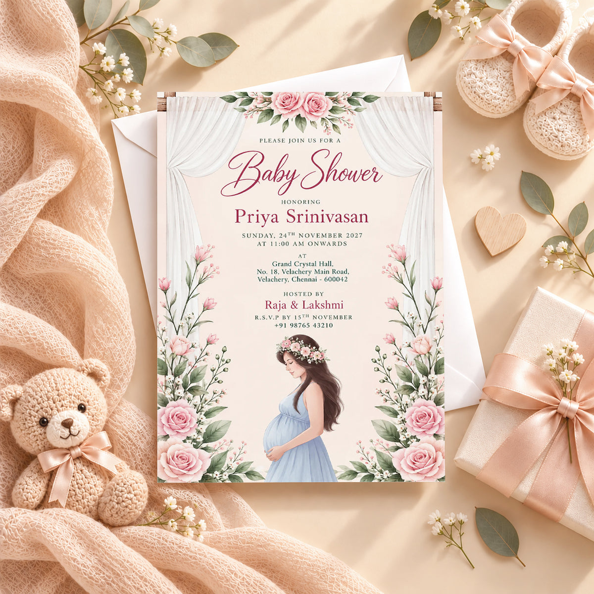 Elegant Blush Baby Shower Invitation | Digital & Printed