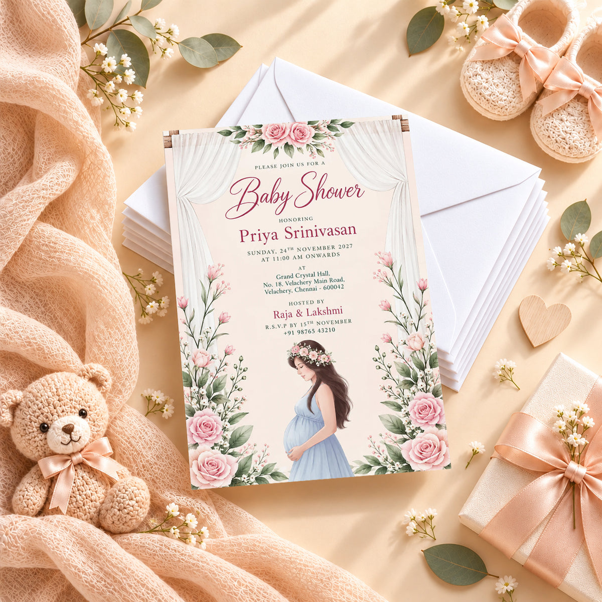 Elegant Blush Baby Shower Invitation | Digital & Printed