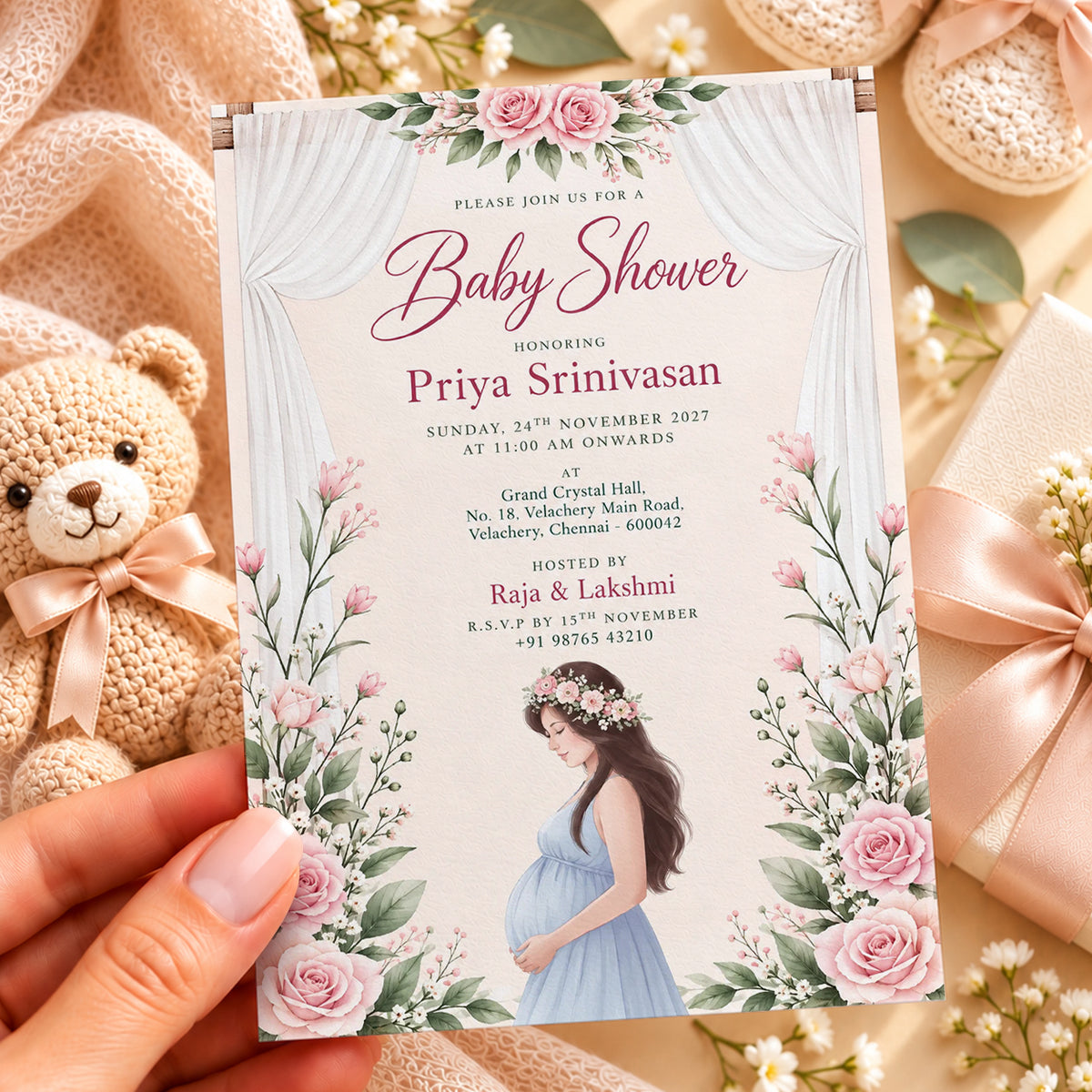 Elegant Blush Baby Shower Invitation | Digital & Printed