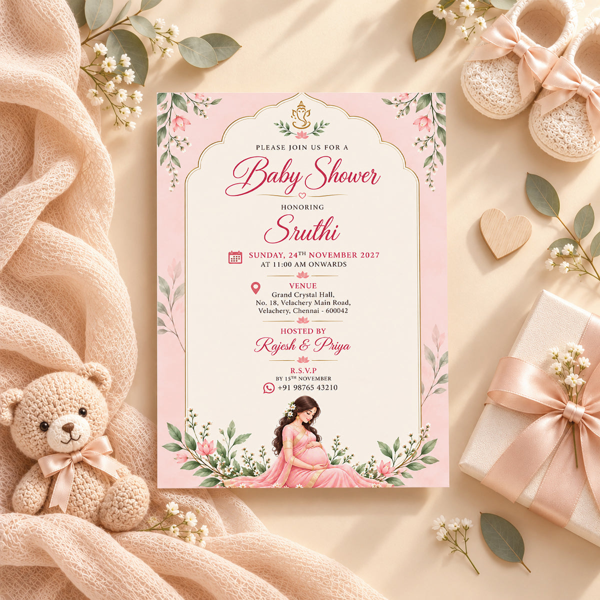 Elegant Blush Pink Baby Shower Invitation | Digital & Printed