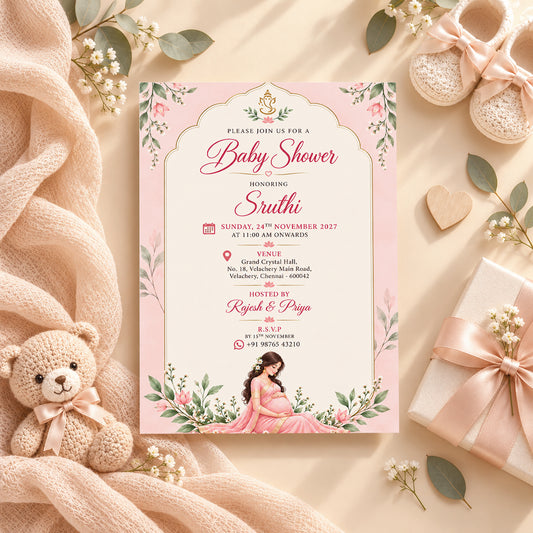 Elegant Blush Pink Baby Shower Invitation | Digital & Printed